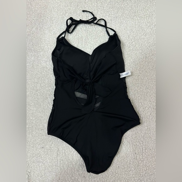 Leonisa Black One Piece Swimsuit with Sheer Mesh Panels - Picture 6 of 10